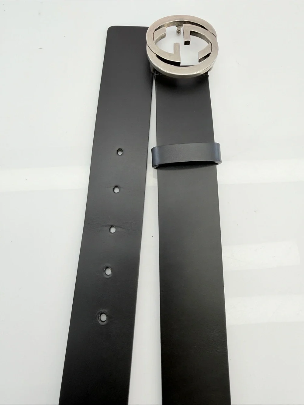 Gucci Interlocking Gg Black Leather Belt Silver Hardware 368186 115/46”